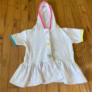 VINTAGE Y2K WHITE TERRY CLOTH FLOWER BUTTON HOODED SWIM COVER UP SIZE 3T